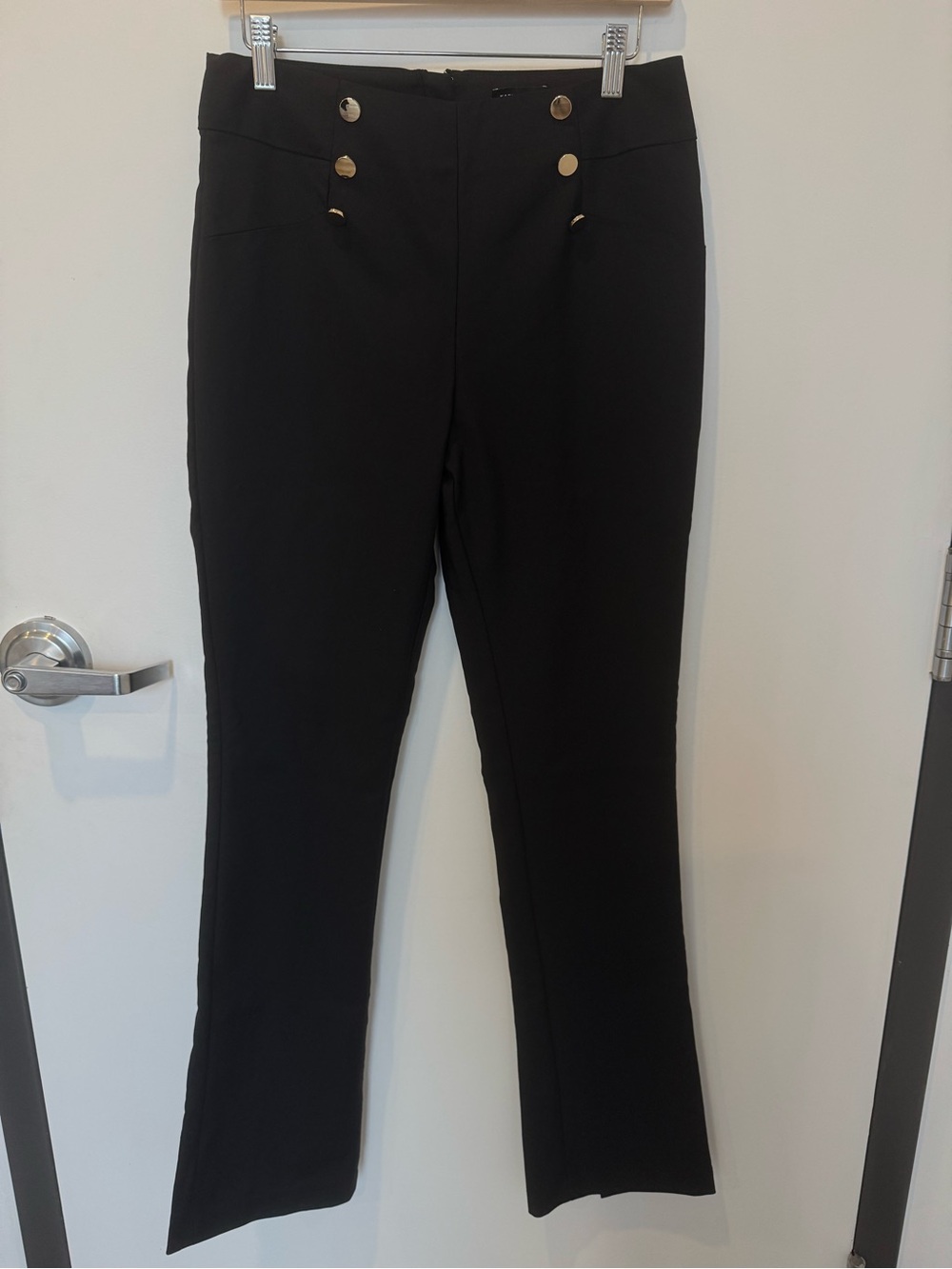 NWT Karen Millen High Waist Gold Button Black Flare Pants Size 6